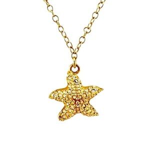 J Crew Necklace with Starfish Pendant in Pave Rhinestones and Gold Tone